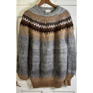 Vintage 100% Alpaca Wool Sweater Unisex Fair Isle Made in Peru Size L